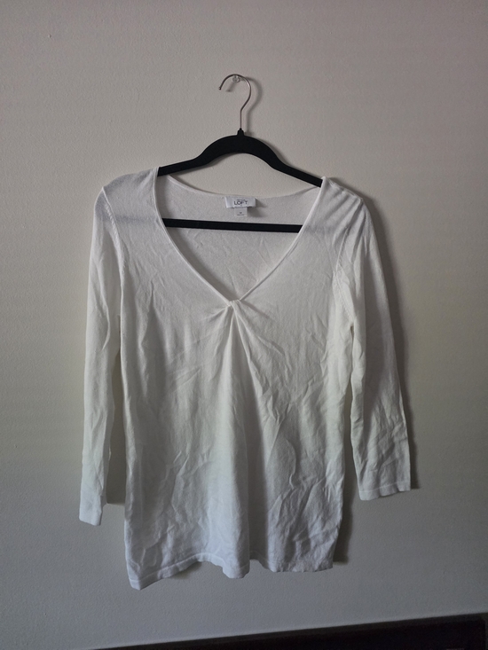 LOFT Sweaters - LOFT White Twist-Front V-Neck Long Sleeve Tee